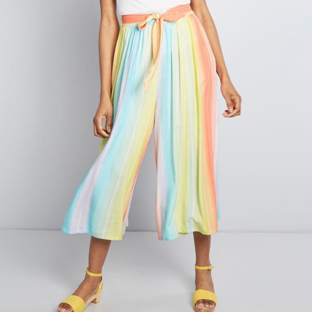 ModCloth Highwaist Wide Leg Rainbow Cropped Pants